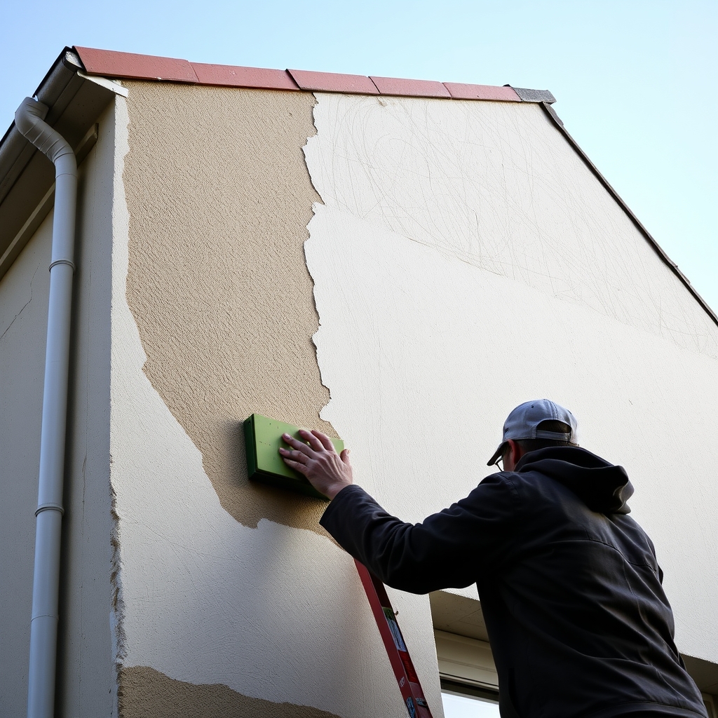 Sablage de façade en cours de pose (illustration)
